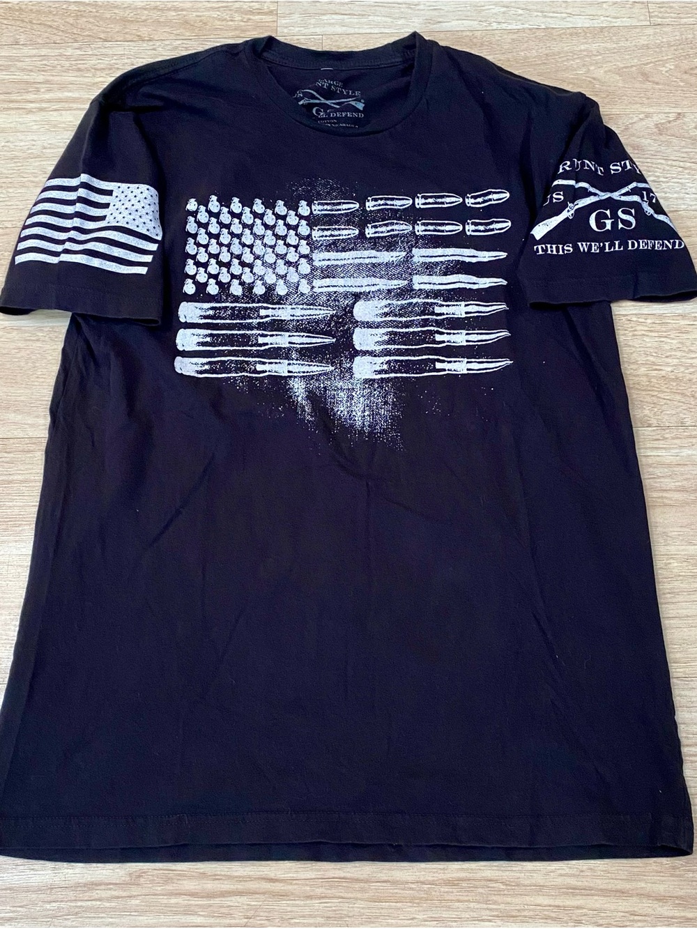 Grunt Style T-Shirt Men’s L Black Ammo & Grenade American Flag Cotton Tee Shirt
